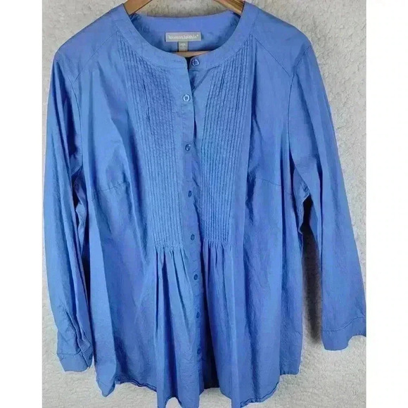 Woman Within Perfect Pintuck Top Women 1X 22/24 Blue Tunic Classic Career Office - Picture 12 of 14